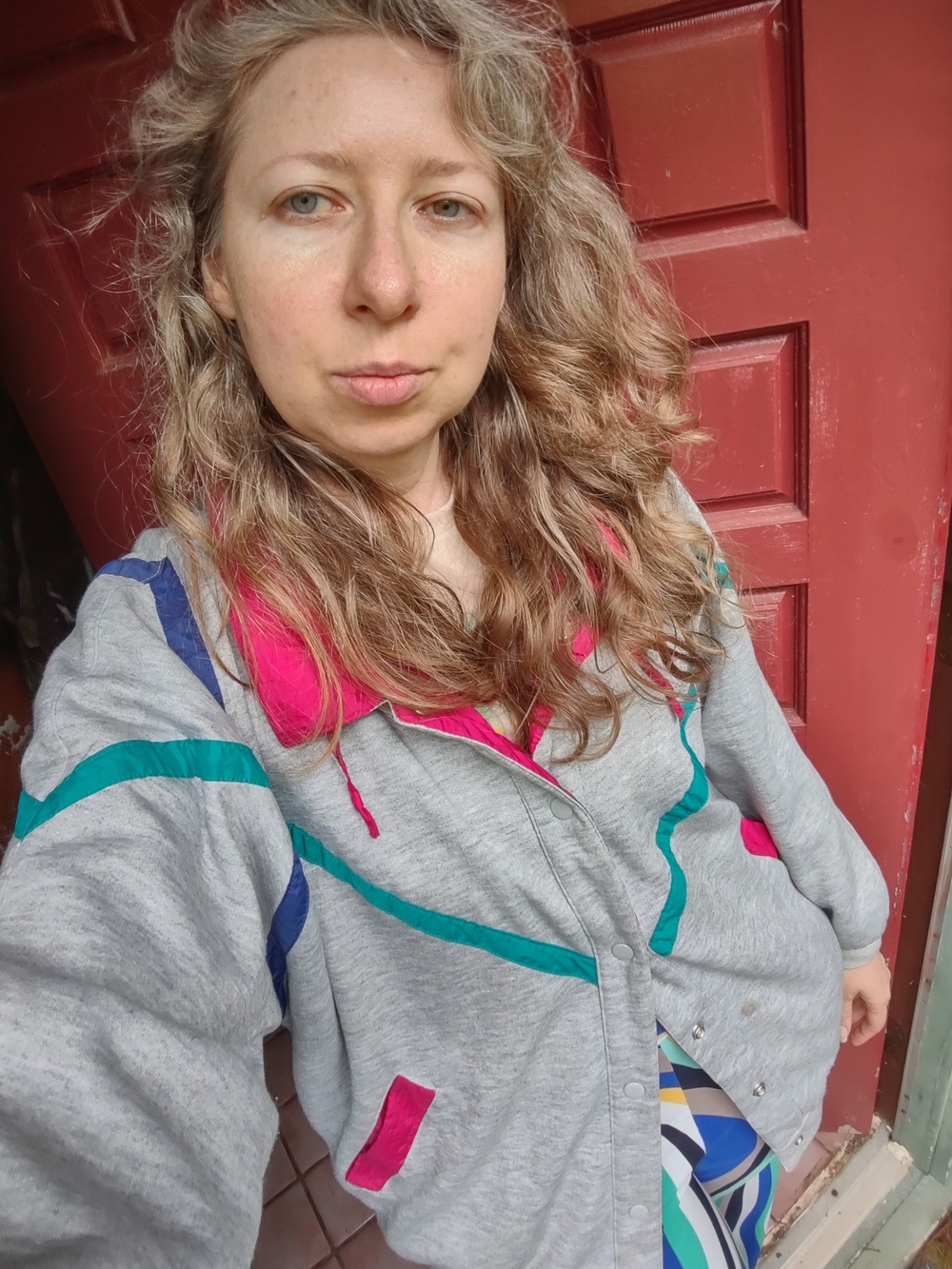 Women's Grey And Pink Reversible Hoodie Jacket with Pink & Teal Accents